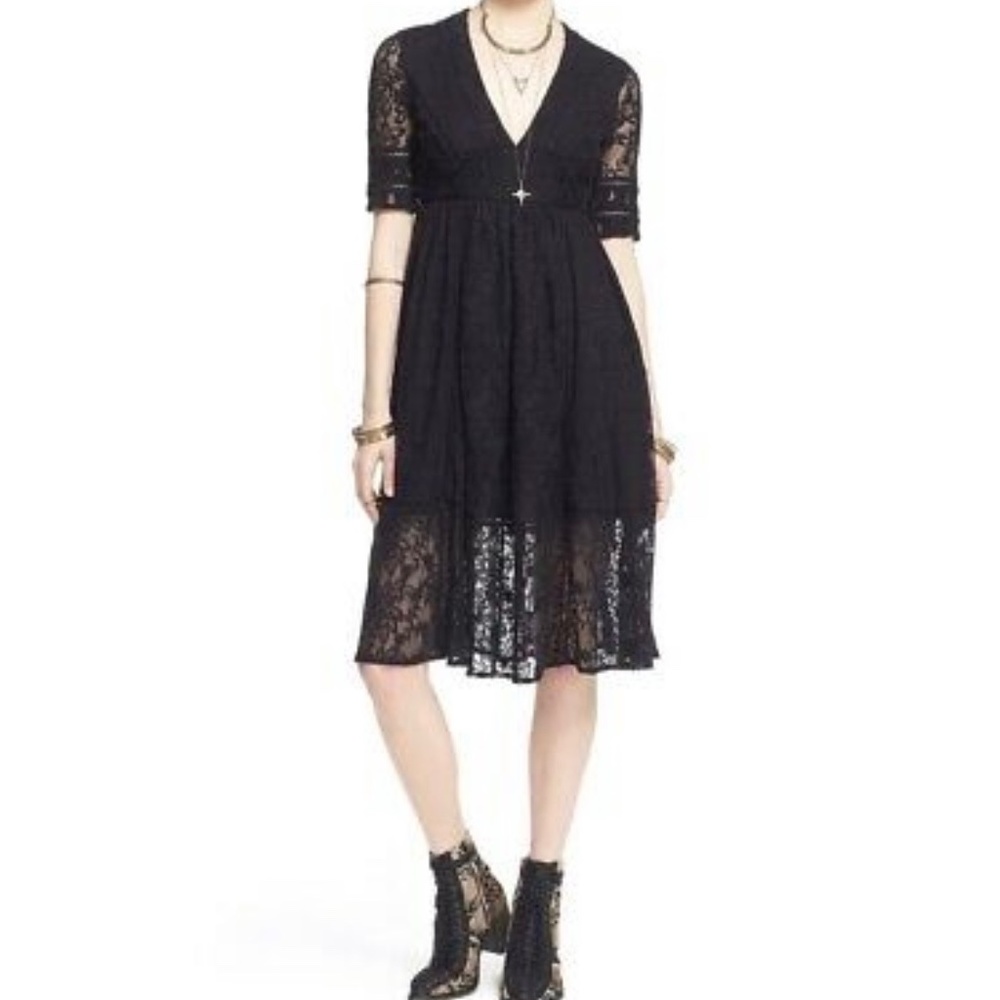 Free People Mountain Laurel Lace Midi Dress Black size 8
